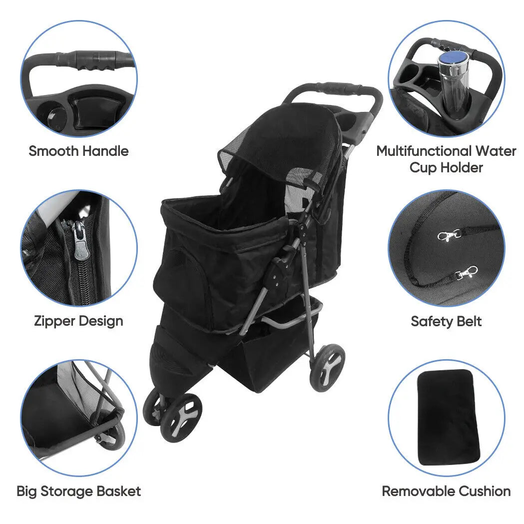 US Foldable Pet Stroller with Cup Holder