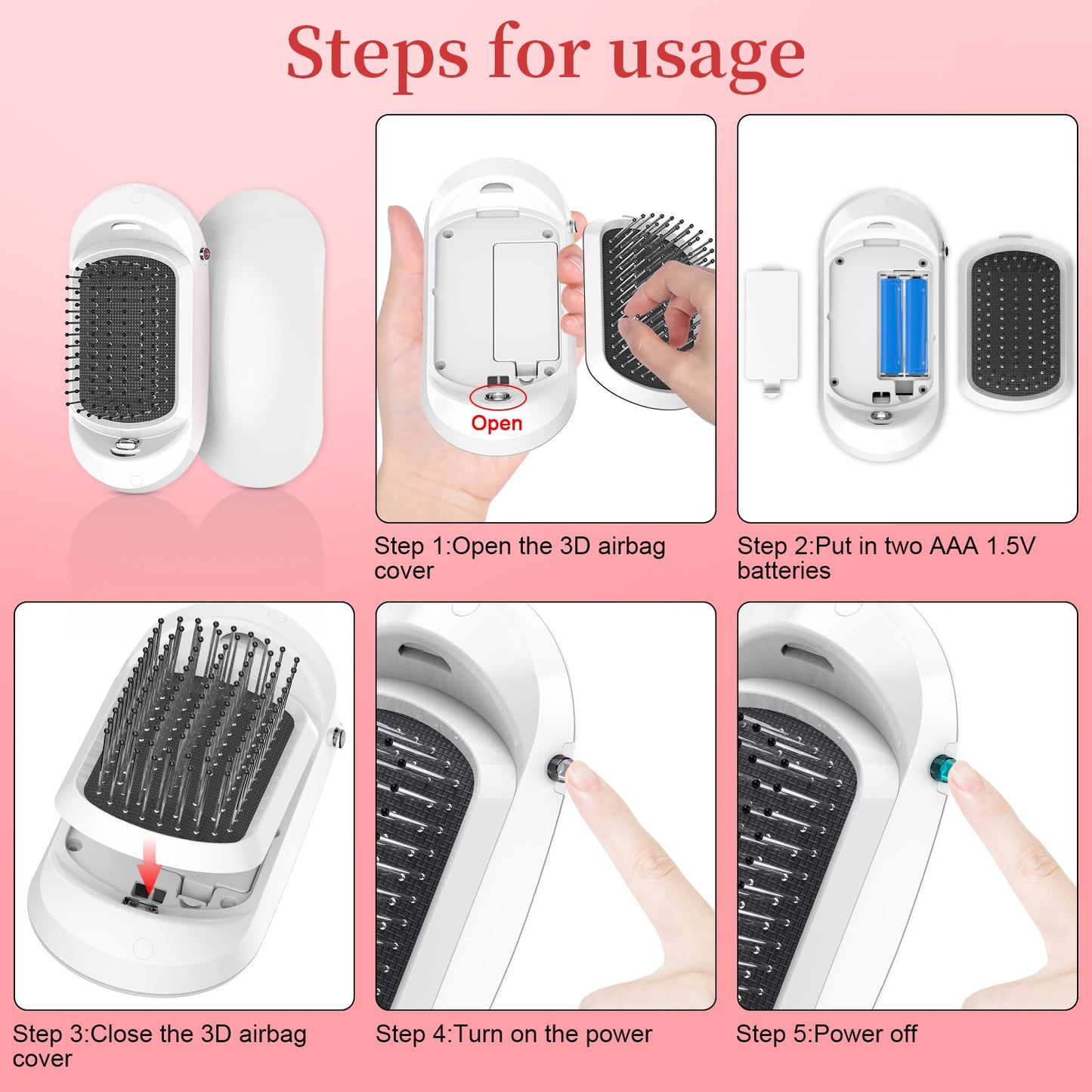 New Version Ionic Hairbrush Portable Negative Ions Product Electric Massage Hairbrush Anti-static Hair Brush