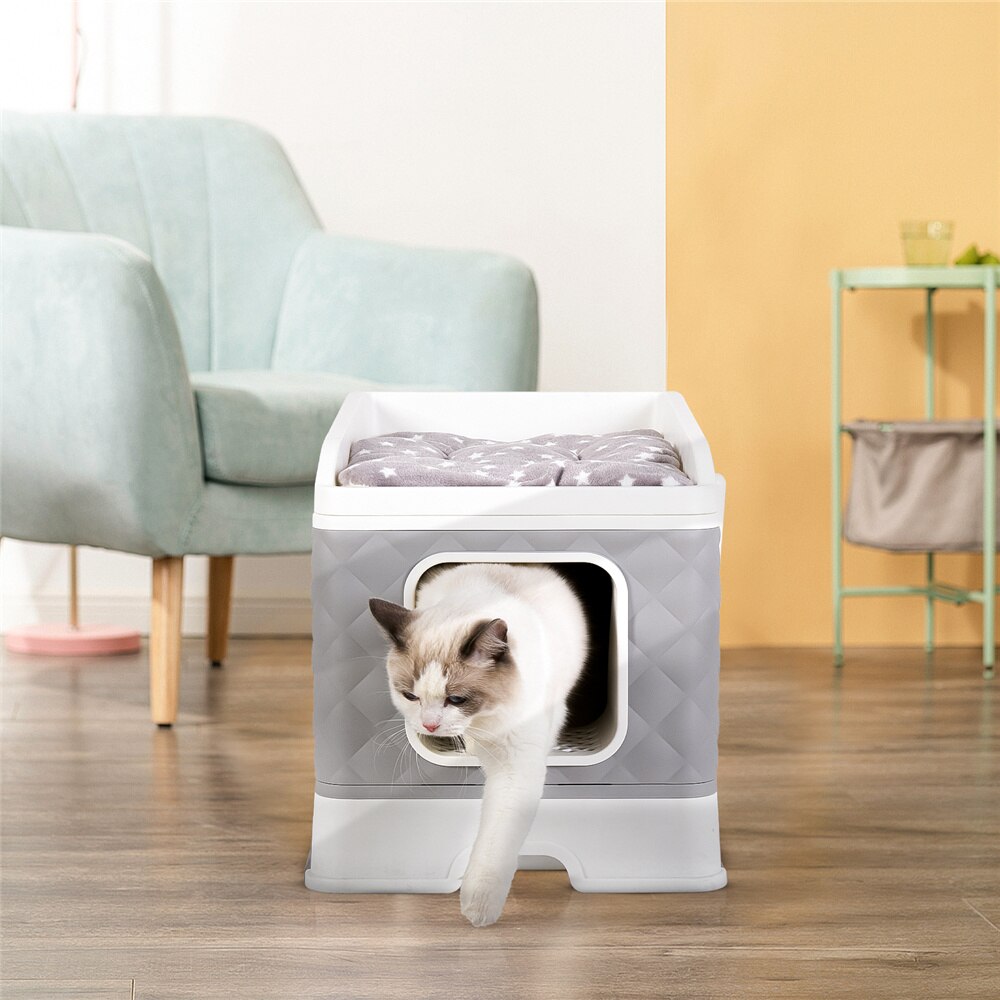 Foldable Cat Litter Box Large Pet Toilet+Cat Sand Shovel Easy Clean Leak-proof Enclosed - DJVWellnessandPets