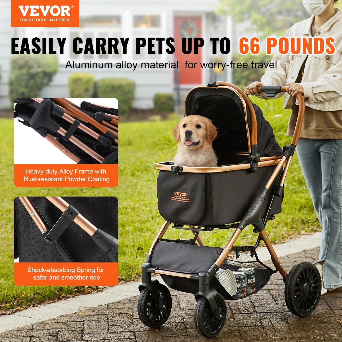 VEVOR 66 lbs Pet Stroller Foldable