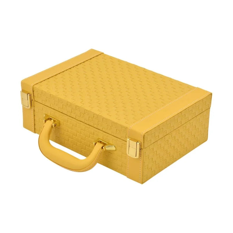 Yellow Faux Leather WovenTexture Travel Briefcase