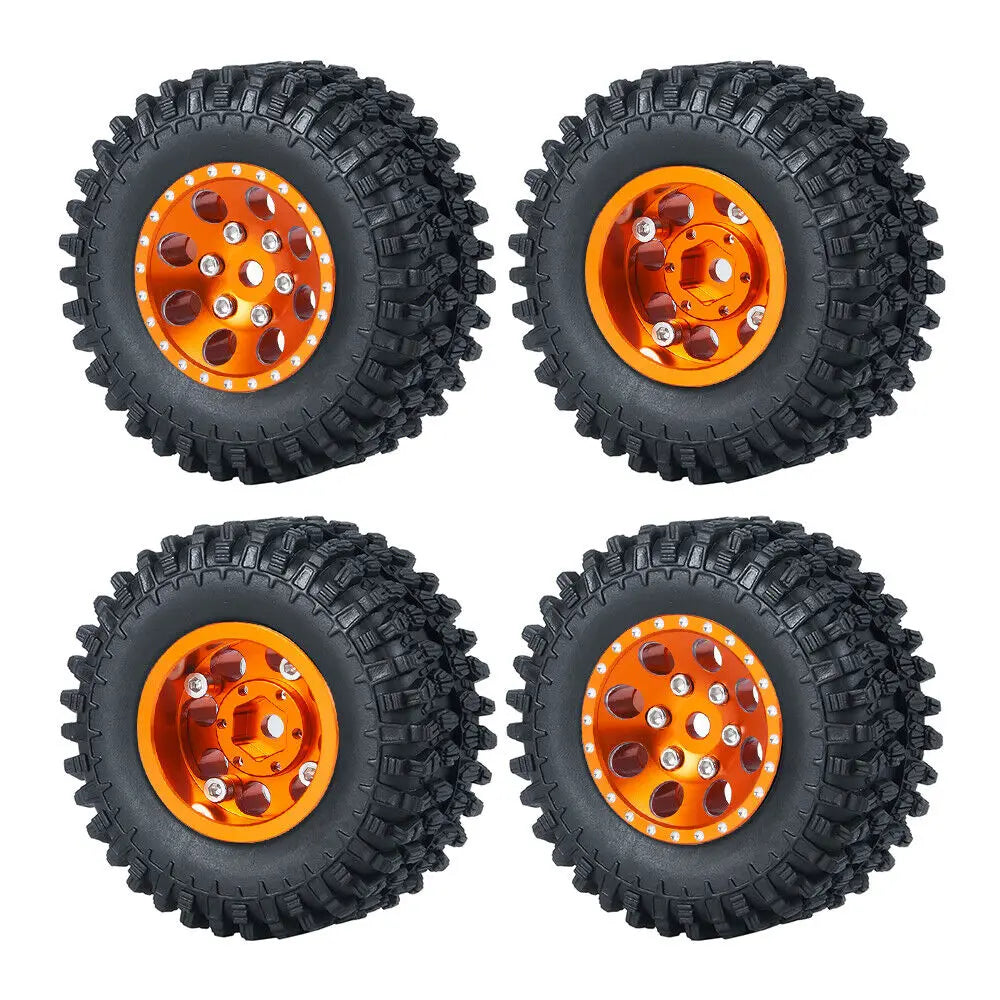 YEAHRUN Aluminum Wheels Tires with Hex Wheel Hub Adapter Set for Kyosho Miniz-Jeep 4X4 1/24 Wrangler Rubicon Upgrade Parts