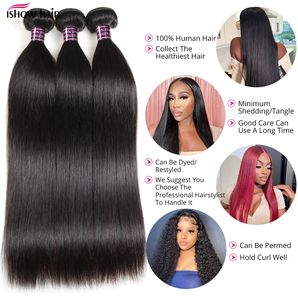 Ishow Straight Human Hair Bundles 28 30inch 1/3/4 Pcs Deals Sale For Women Brazilian Straight Hair Bundles Sew In Hair Bundles - DJVWellnessandPets