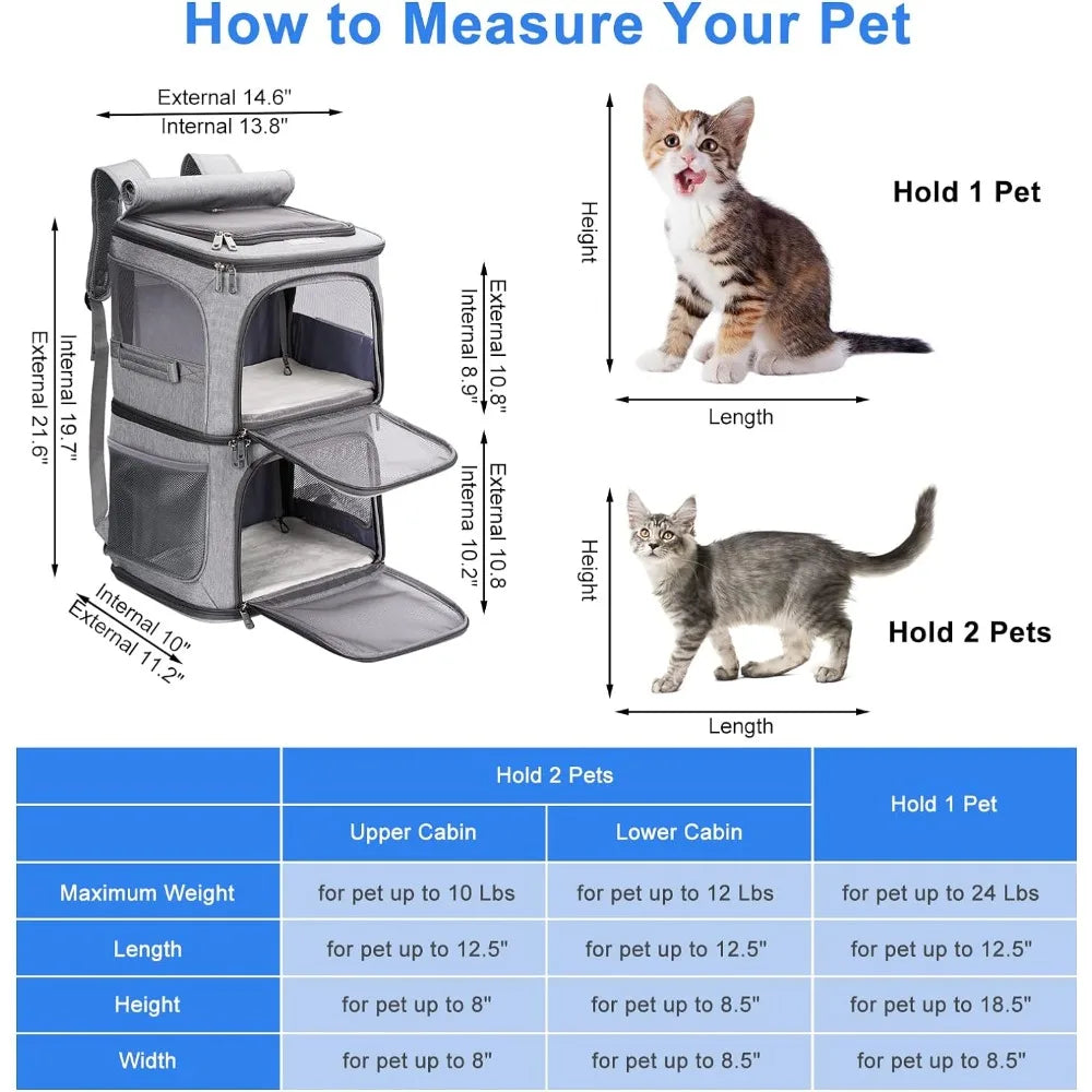 Double Pet Carrier Backpack with Wheels