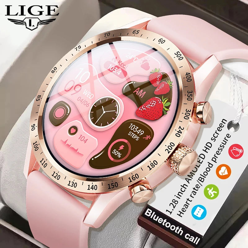 LIGE 1.28 inch AMOLED Screen Smart Watch For Women Wireless Call Connect Phone Health Monitor Waterproof Sport Ladies Smartwatch