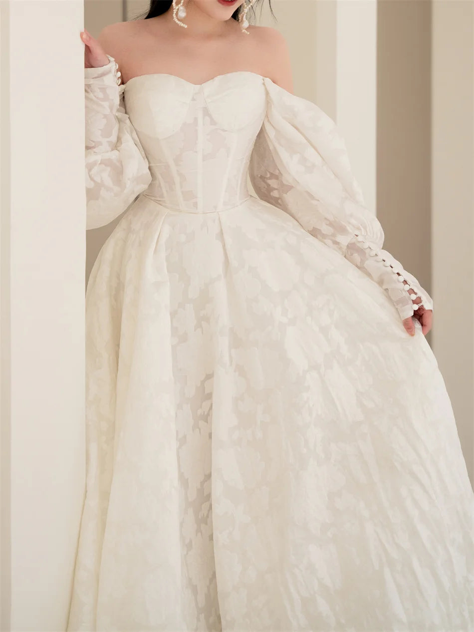 Elegant Off-the-shoulder Wedding Dresses 3D Floral Print