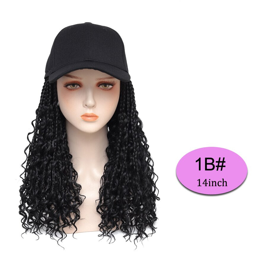 Braided Wig Baseball Cap With Boho Box Braids Hair Extensions Attached For Women Synthetic Curly Ends Box Crochet Hair Cap Wig