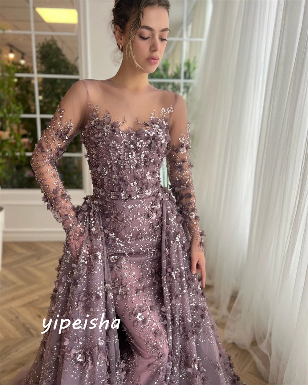 Prom Dress Intricate Sparkle Jewel Ball Gown Flower Sequins