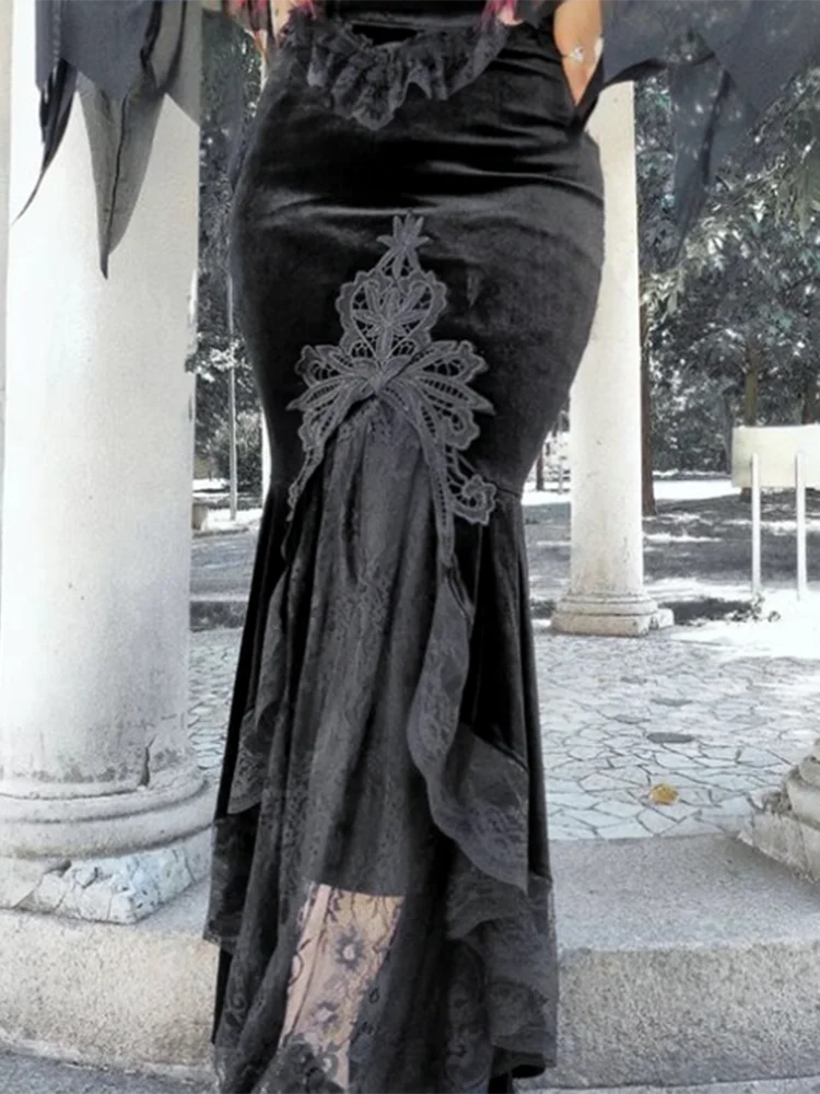 AltGoth Vintage Gothic Dark Velvet Dress Women