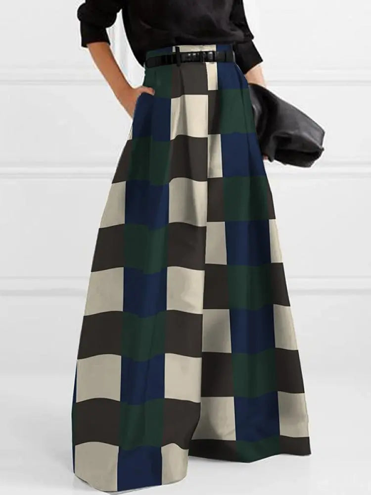 Urban Floor Length Pants High Waisted Checkered Printed