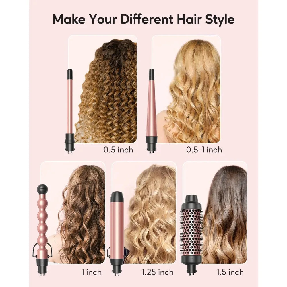 5 in 1 Curling Iron, Curling Wand Set with Curling Brush