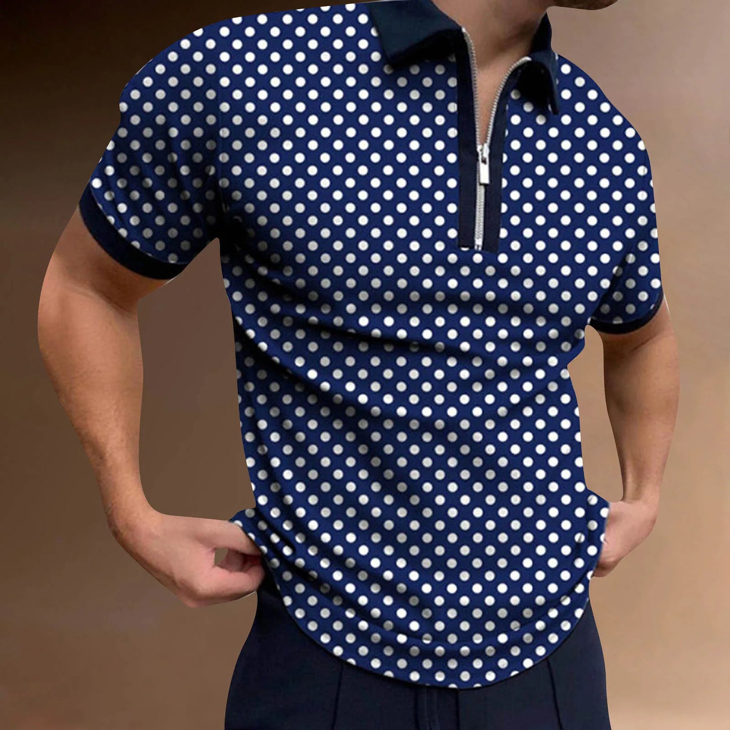 New Men Polo Shirt Long Sleeve Fashion Print Zipper Color Matching Clothes Luxury Male Tee Shirts