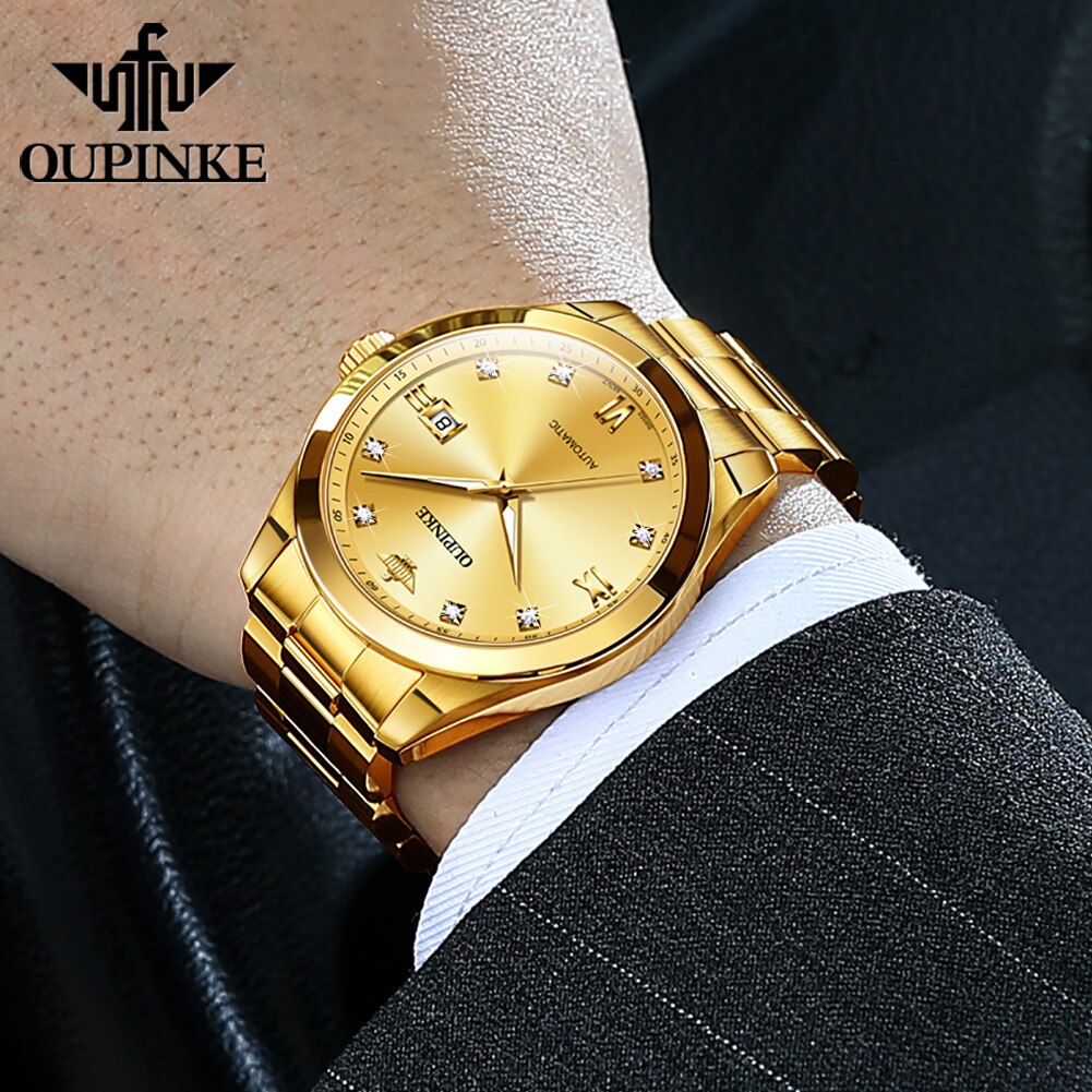 OUPINKE Watch for Men Luxury Top Brand Real Diamond Tungsten Steel Sapphire Mirror Waterproof Automatic Mechanical Wrist Watches