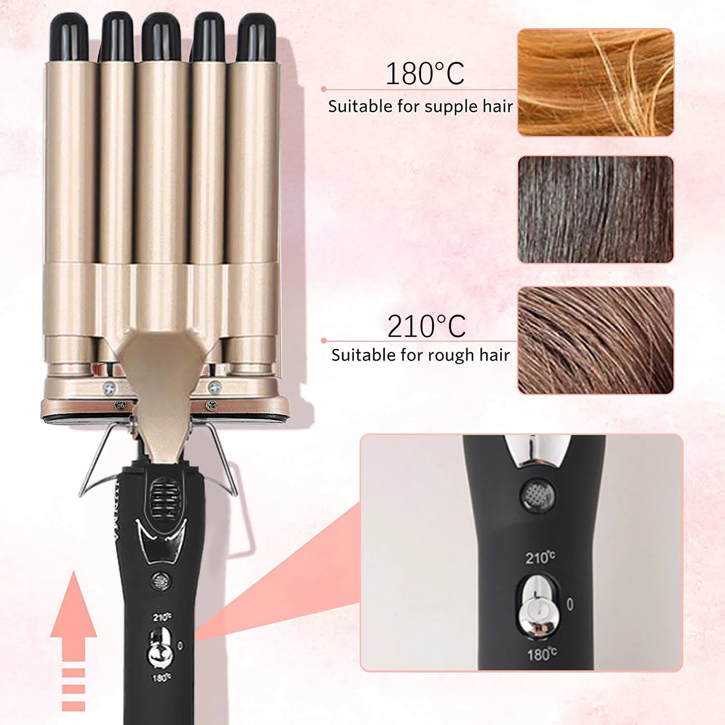 Professional Hair Waver Curling Iron Ceramic 5 Barrel Styler