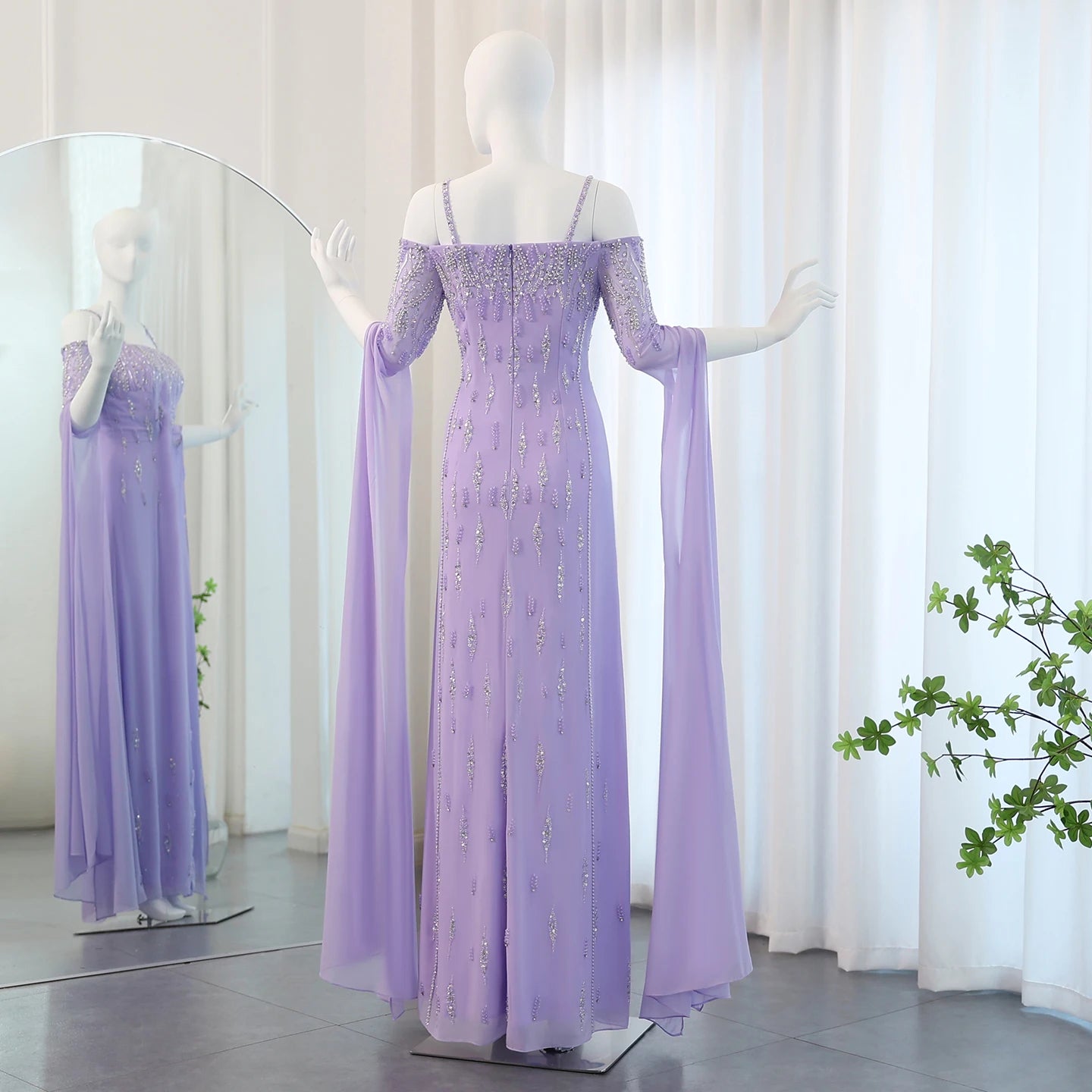 Sharon Said Arabic Lilac Mermaid Evening Dress with Cape