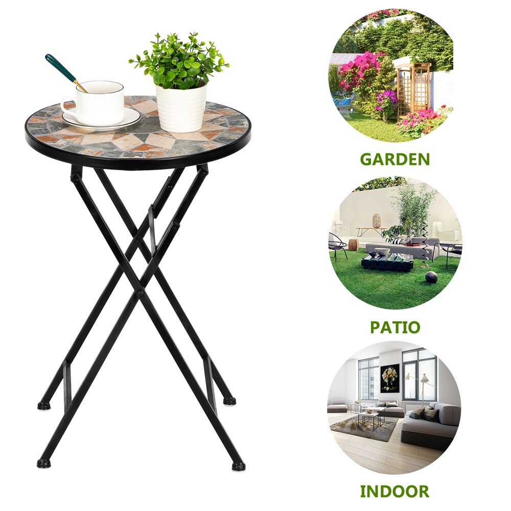 Foldable 20 Inche High Installation-Free Outdoor Mosaic Table Courtyard Garden Side Table Ceramic Inlaid Star Pattern [US-Stock] - DJVWellnessandPets