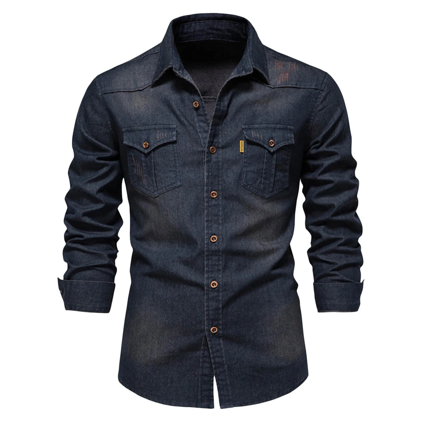 Elastic Cotton Denim Shirt Men High Quality Men Long Sleeve Solid Color Pocket Shirts For Men Casual Slim Fit Men's Clothing