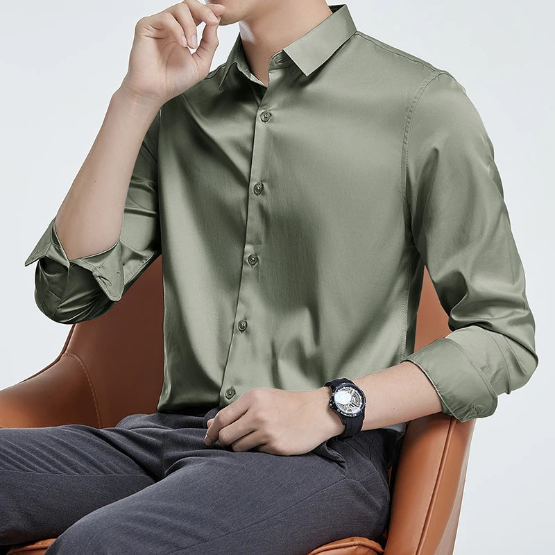 S-6XL Mercerized Nonironing Solid Color Shirts