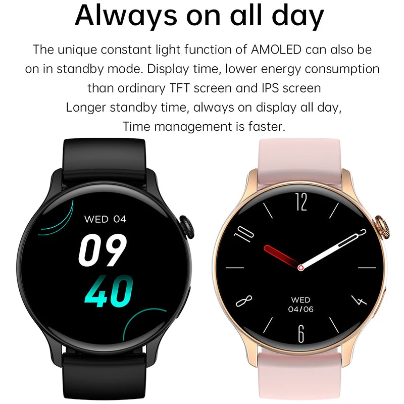 2023 New Smart Watch Women 466*466 AMOLED 1.43" HD Screen Always Display Time Bluetooth Call IP68 Waterproof Sports Smartwatch