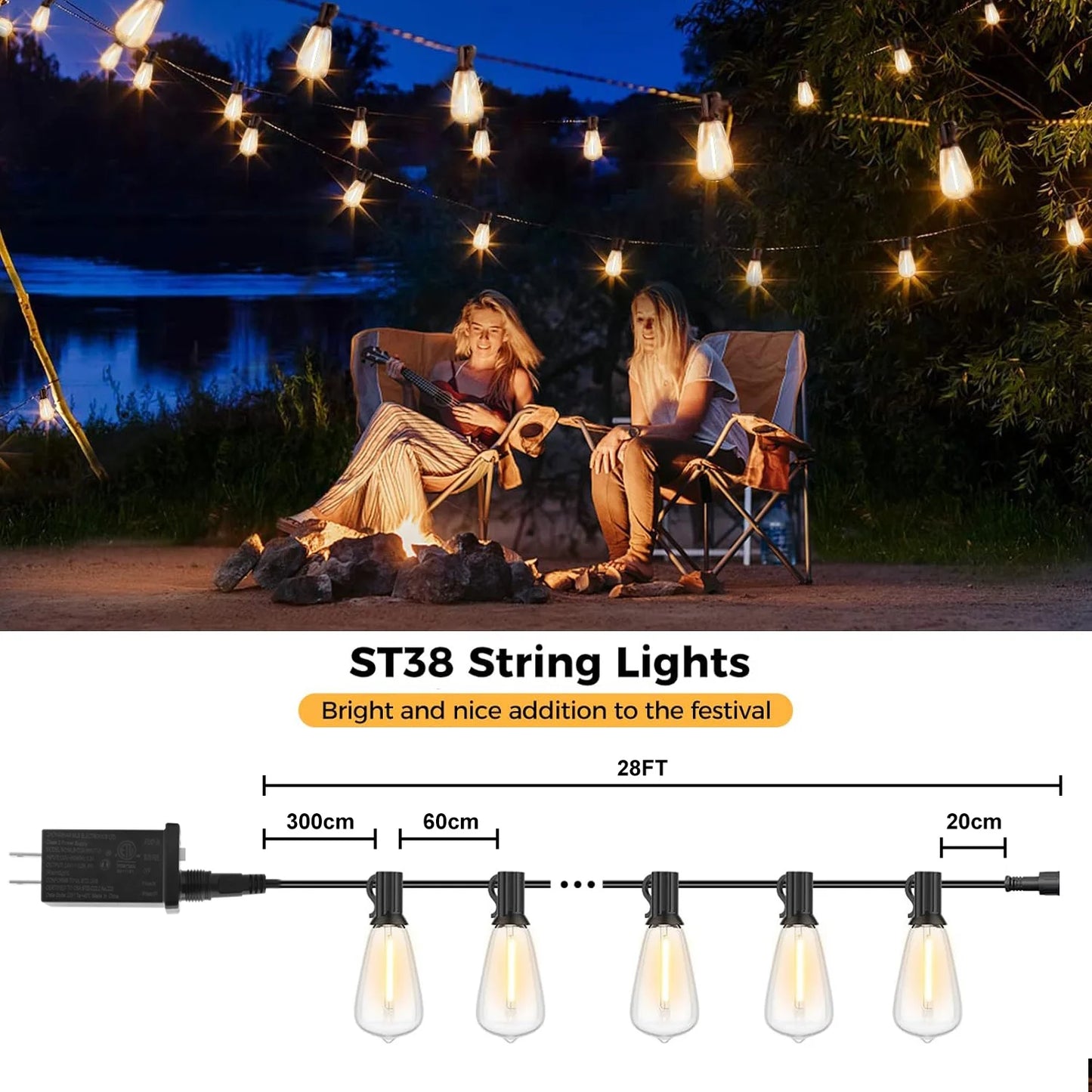 1/2/3pcs 28FT ST38 String Lights Outdoor