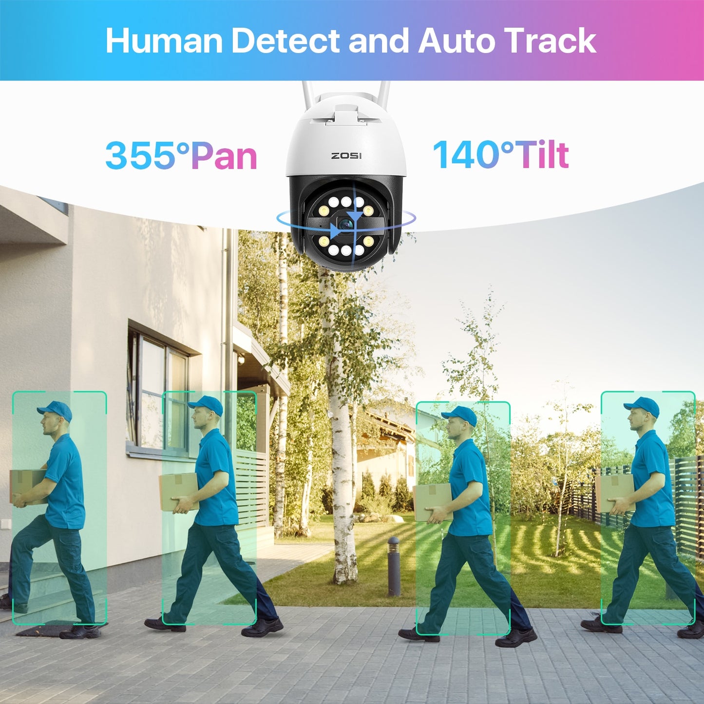 ZOSI C296 5MP PTZ Camera Wifi Person Vehicle Pet Package Detect Wireless CCTV Video Surveillance Camera Home Security Protection