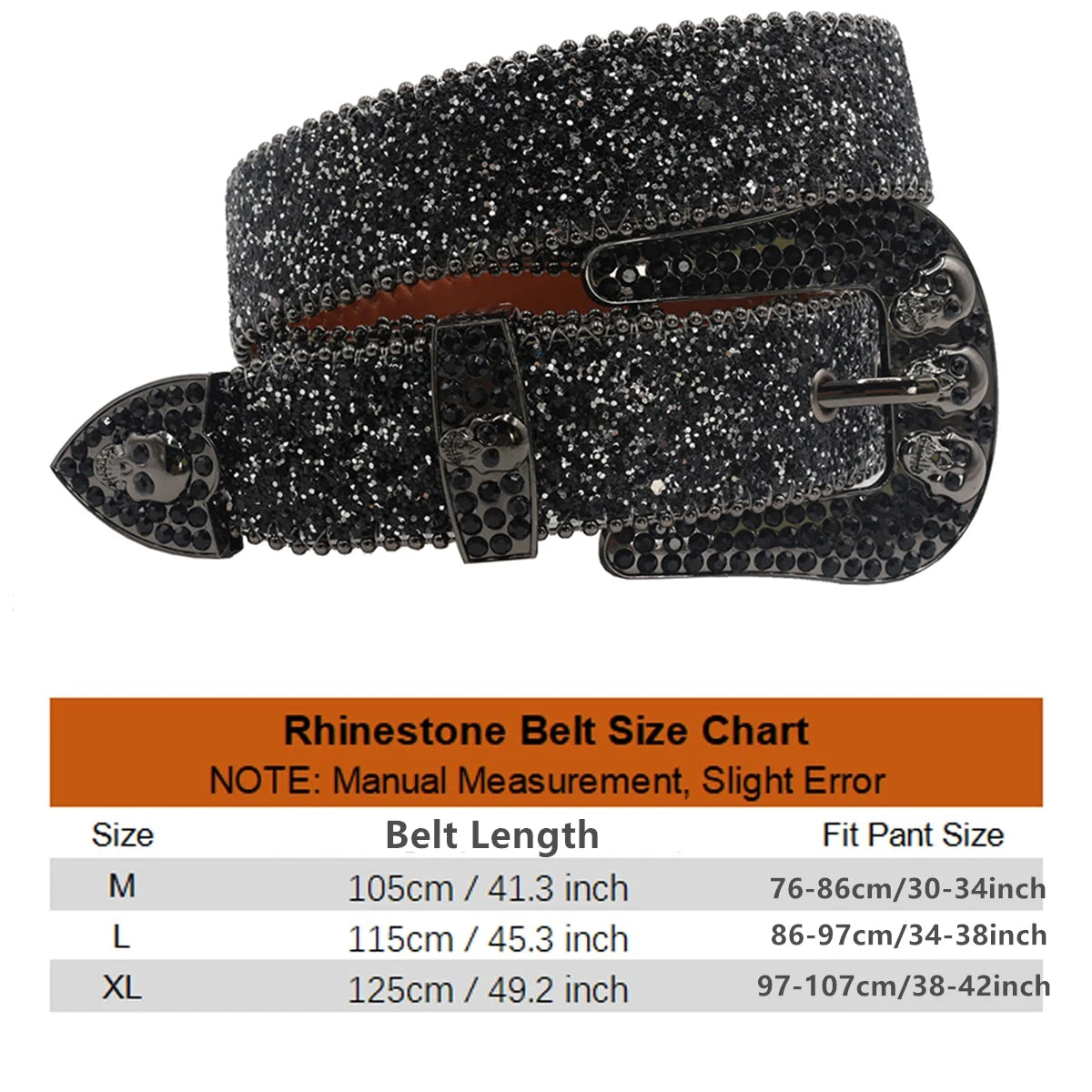 Skull Rhinestone Belts For Women Men Y2K Leather Strap