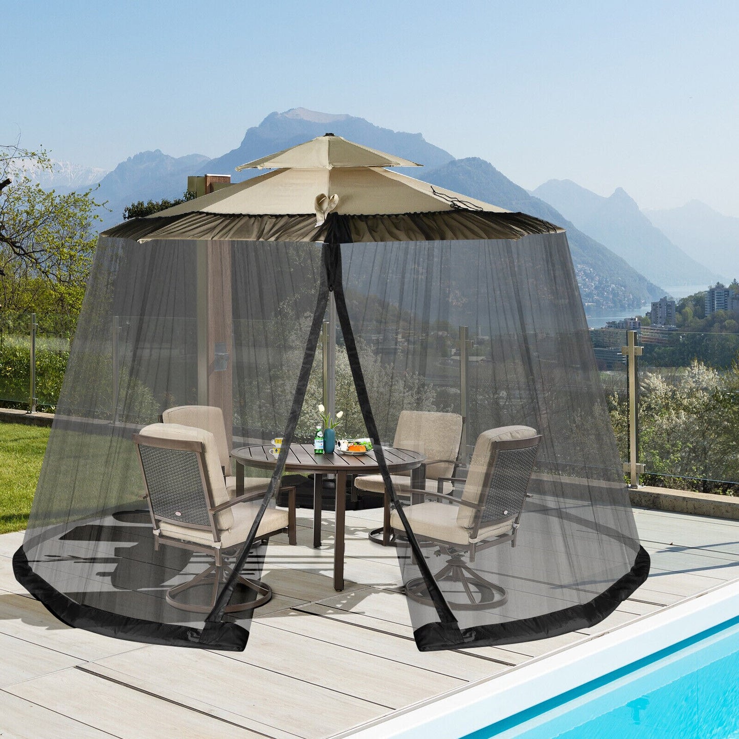 Patiojoy 8-12 FT Patio Umbrella Table Mesh Screen Cover Mosquito Bug Insect Netting Black