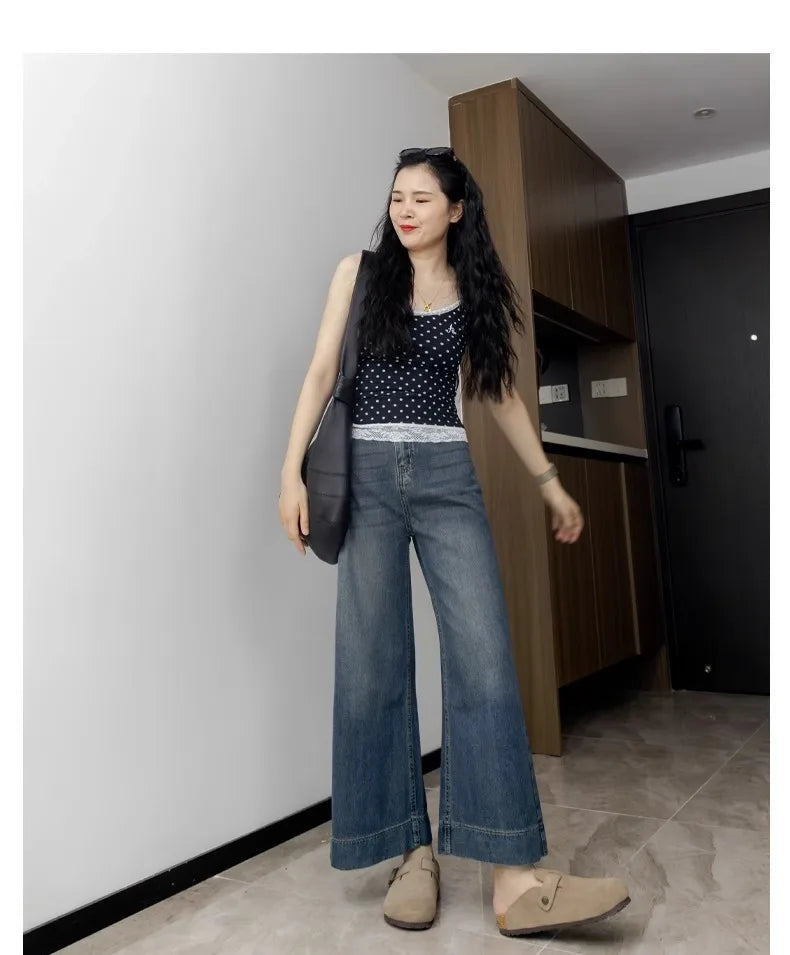 Denim Cropped Pants Wide Leg High Waist Jeans