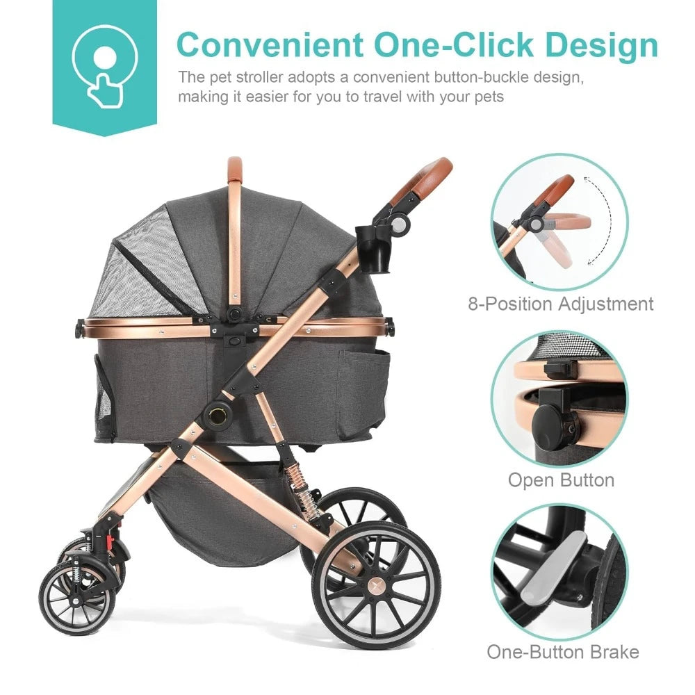 Stroller for Small and Medium Dogs 3-in-1 4 Wheels