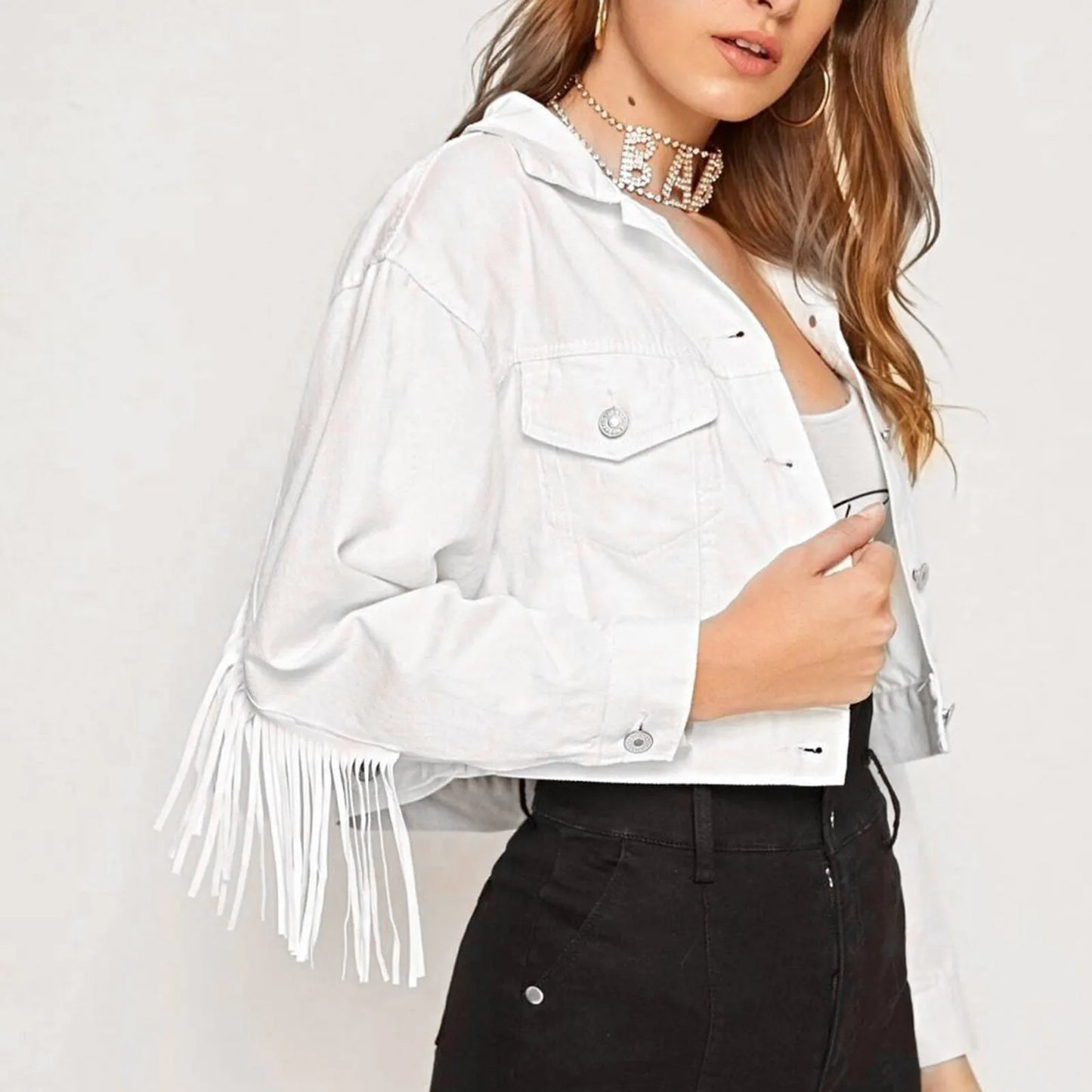 Fringe Cropped Denim Jacket Distressed Loose Jean Jackets