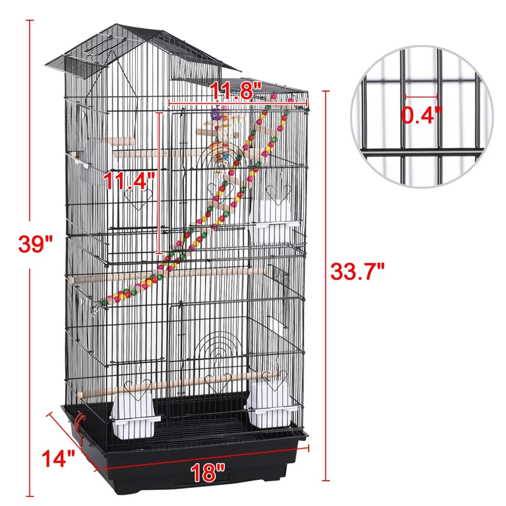 39" Metal Bird Cage with Perches and Toys,Durable, Sturdy,Heavy-Duty,Safe, TD2cqm0001