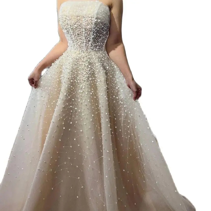 Prom Dresses Beaded Elegant Evening Wedding Party Gowns With Gloves