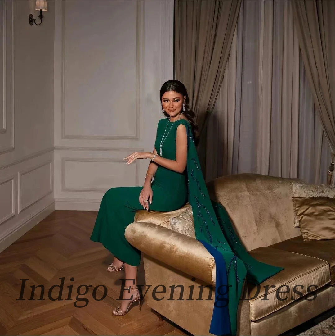 Indigo New Green Evening Dresses O-Neck Sleeveless Beading  Floor-Length