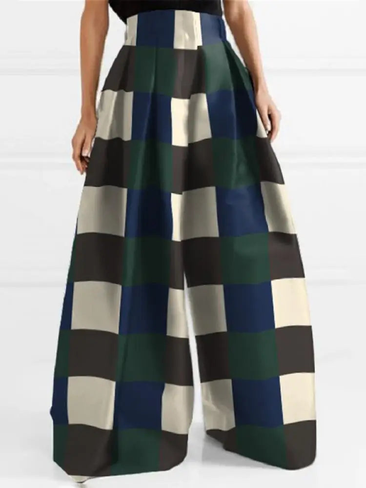 Urban Floor Length Pants High Waisted Checkered Printed