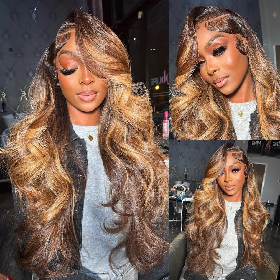 Highlight Wig Human Hair 13x4 Lace Frontal Wig Colored Human Hair Wigs For Women 30 Inch Honey Blonde Body Wave Lace Front Wig - DJVWellnessandPets