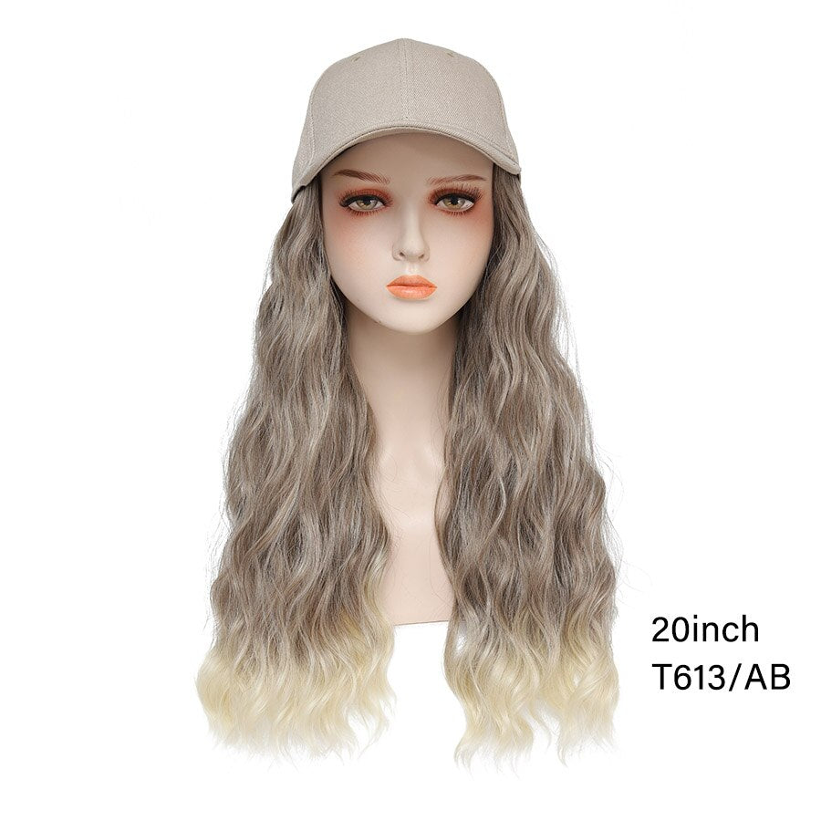 TOMO Baseball Cap with Hair Extensions for Women Adjustable Hat with Synthetic Wig Attached 16inch Natural Wavy Hair