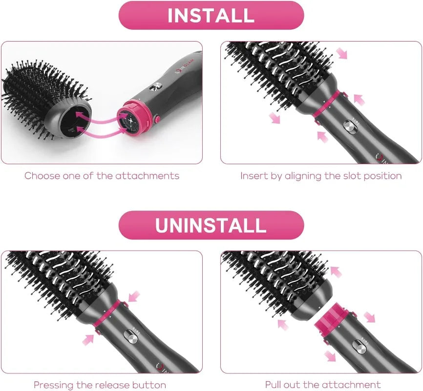 4 in 1 Hot Air Brush, Negative Ion Detachable Hair Dryer & Styler