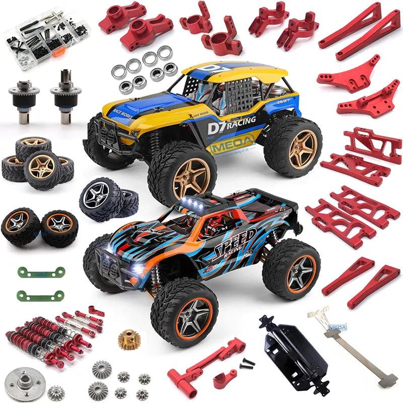 WLtoys RC Car Truck Red All Metal Upgrade Parts Wheel Seat Tire Shock Absorbers Arm Chassis Reinforcement For 12402-A 104009