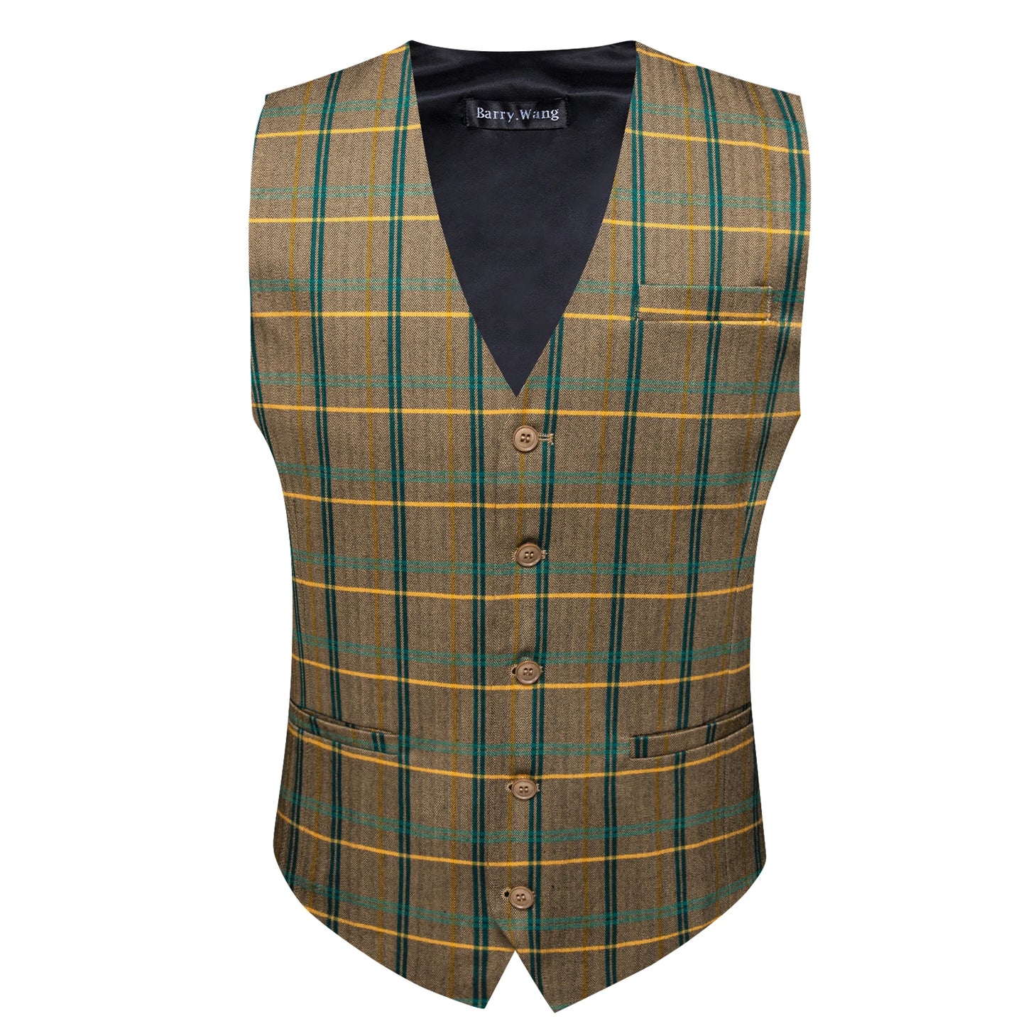 Luxury Vest for Men Brown Green Yellow Plaid