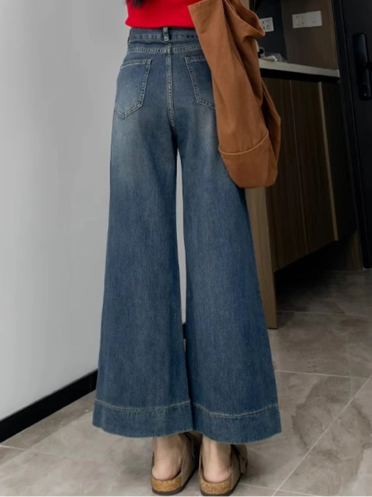 Denim Cropped Pants Wide Leg High Waist Jeans