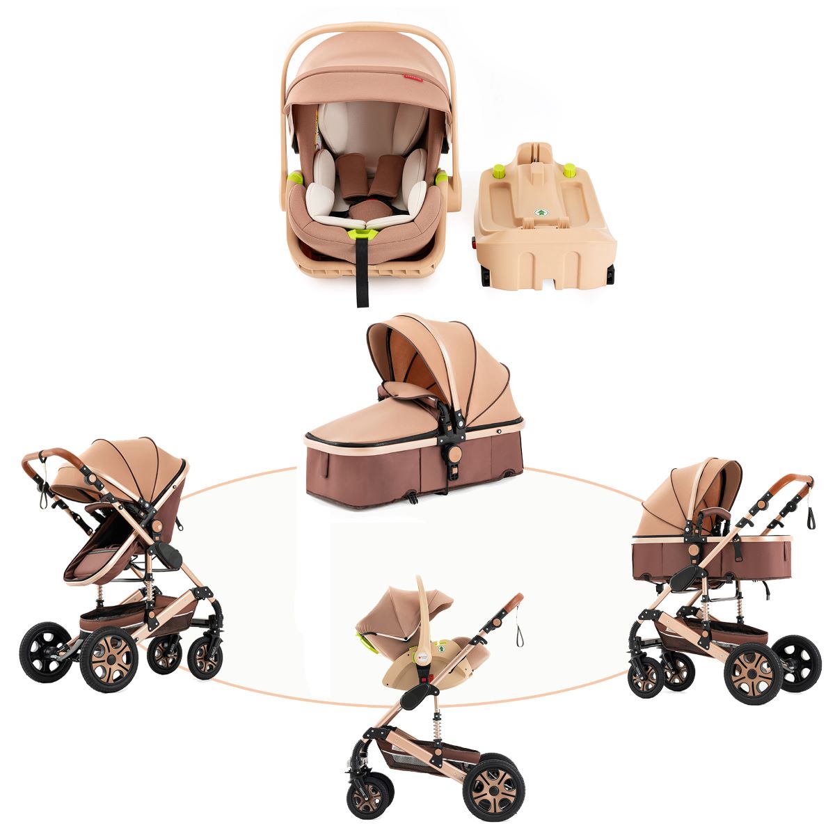 5-IN-1 Luxury Baby Stroller Free Shipping Pram Portable  baby Carriage With Car Seat Travel System Infant Pushcar on 2023 - DJVWellnessandPets