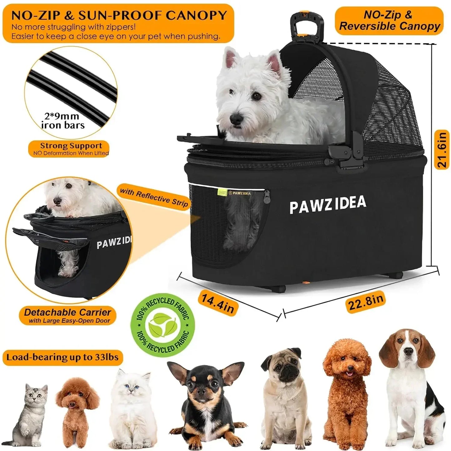 PAWZIDEA Pet Stroller 4 in 1 for Small/Medium