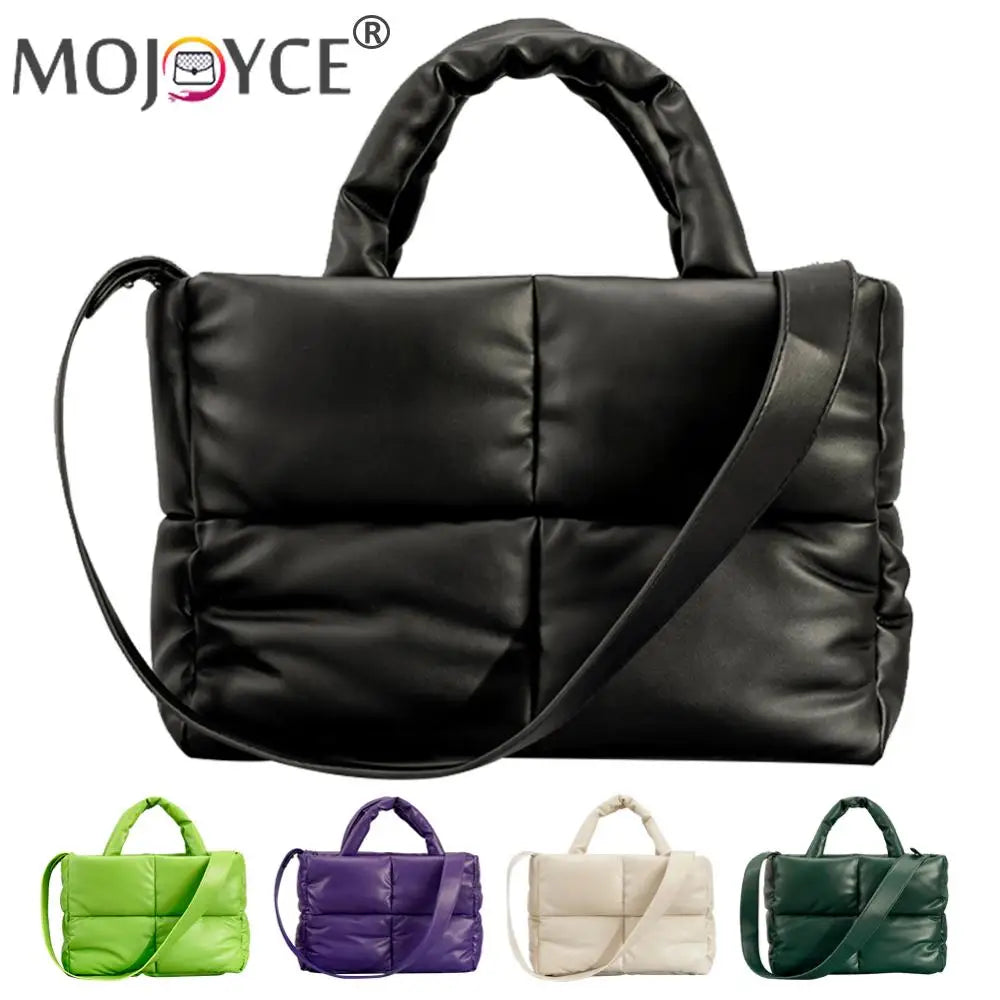 Women Quilted Handbag Large Capacity Weekender Bag Solid Color PU Leather Lightweight Ladies Daily Commute Bag