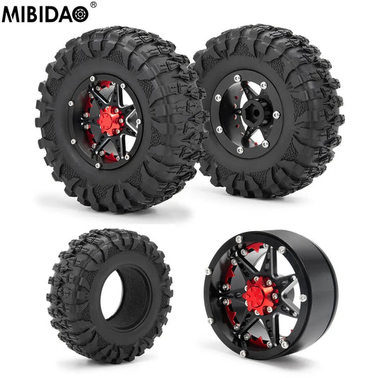 MIBIDAO 2.2" Rubber Tires & Beadlock Wheel Hub Rim For 1/10 Axial SCX10 90046 TRX4 D90 Wraith 90048 RC Crawler Car