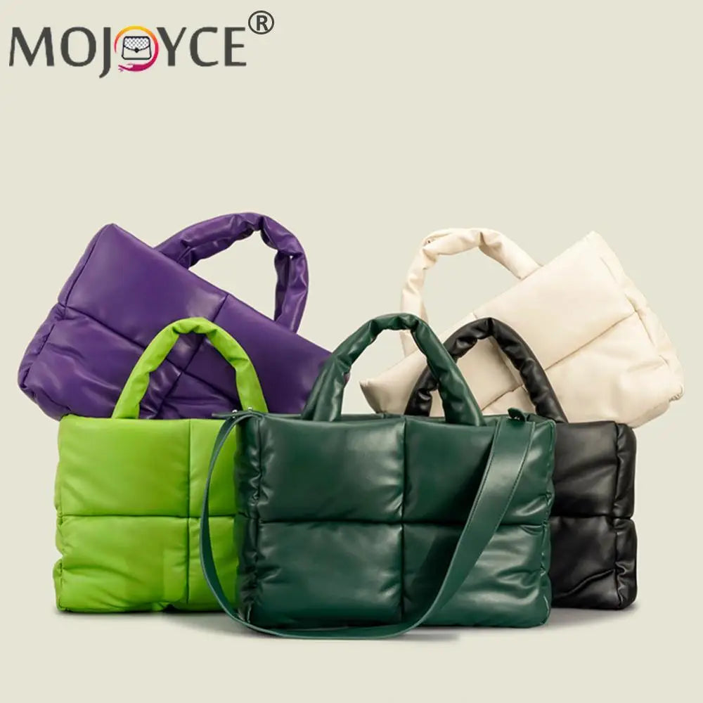 Women Quilted Handbag Large Capacity Weekender Bag Solid Color PU Leather Lightweight Ladies Daily Commute Bag