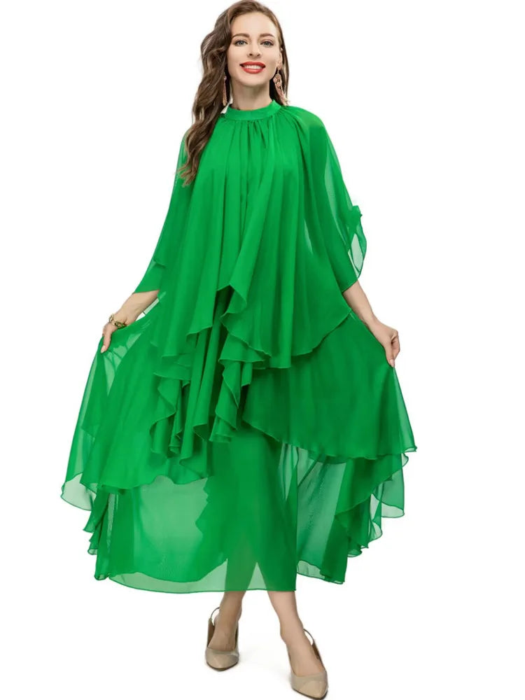 Elegant Dresses Solid Color Ruffles  Slim Long Fashion