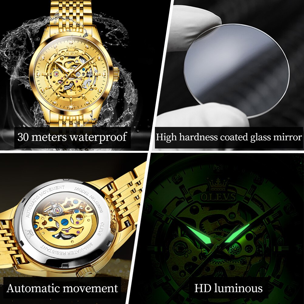 OLEVS Watches Automatic Mechanical Watch for Men Waterproof Stainless Steel Luminous Male Wrist Watch Gift