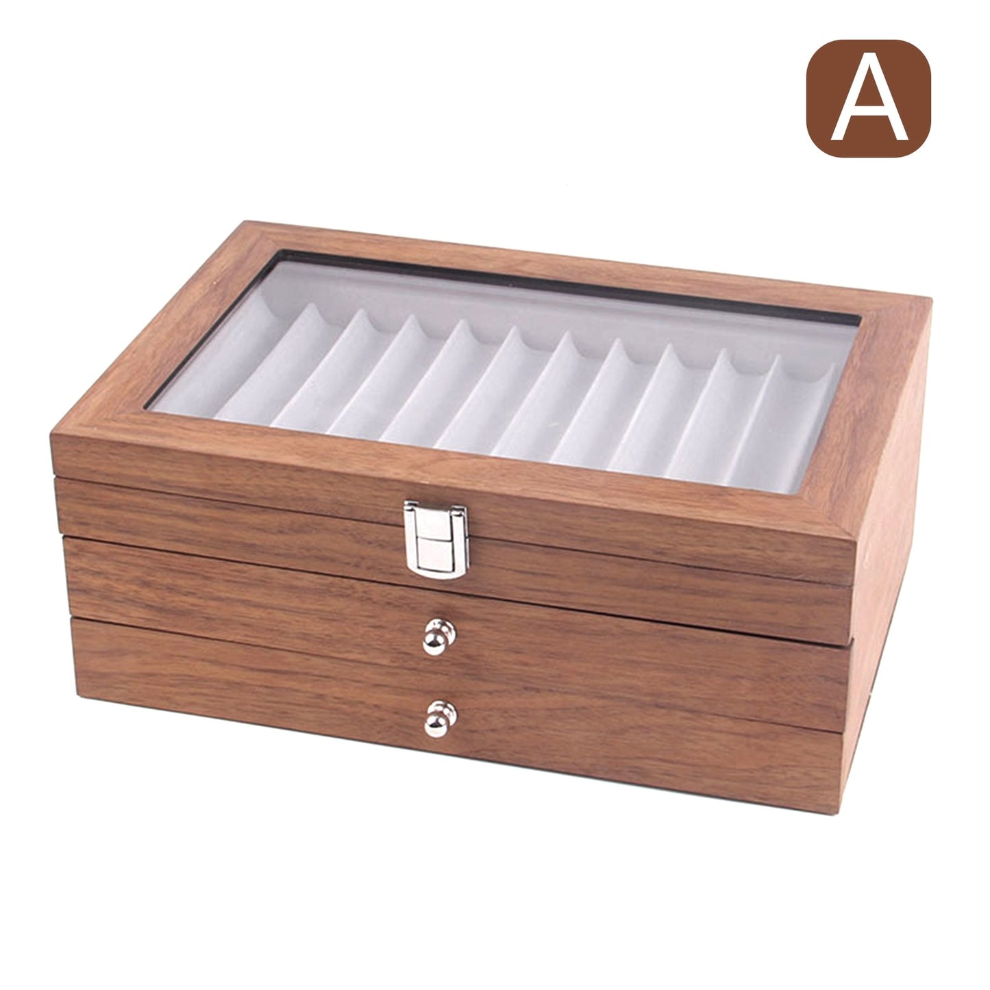 Wood Fountain Pen Collector with 3 Layer Pen Display Box 34 Pen Organizer Box Pens Display Case Storage Organizer With Glass