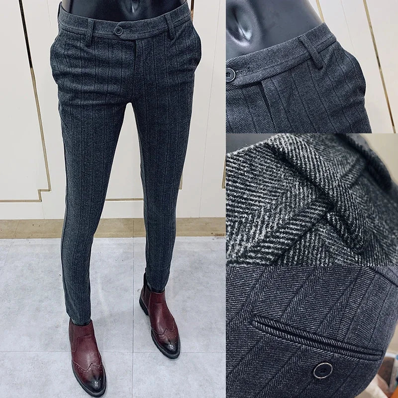 Men's Striped Woolen Suit Pants