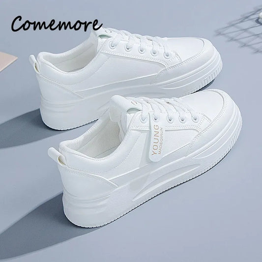 Comemore Vulcanized Shoes Fashion Lace-up Comfortable Casual Shoe Female Tennis Women's Autumn Footwear New Women White Sneakers